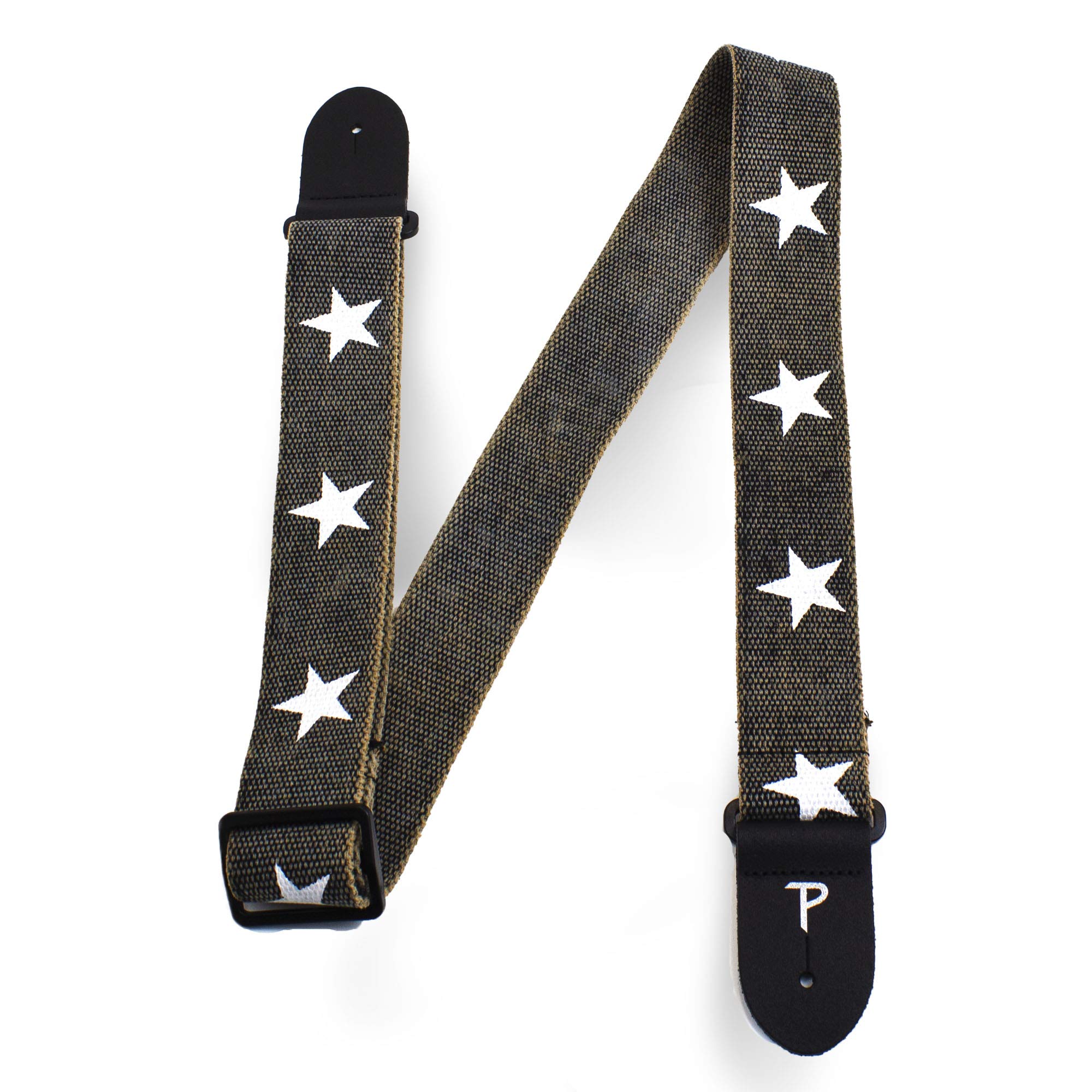 Perri's Leathers, Distressed Grey with US Flag Stars Themed, Cotton Guitar Strap, Anti-Slip, Classic, Suitable for Each Level, Adjustable from 39 to 58 Inch, Compatible with All Button Lock Systems