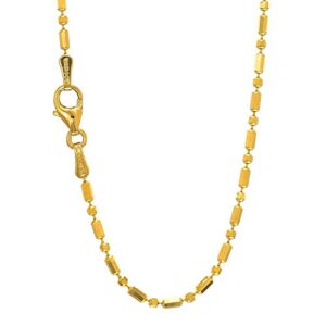 jewelstop 14k solid yellow gold 1.5 mm diamond-cut bar & bead ball necklace, lobster claw-18 inches, 3.4gr.