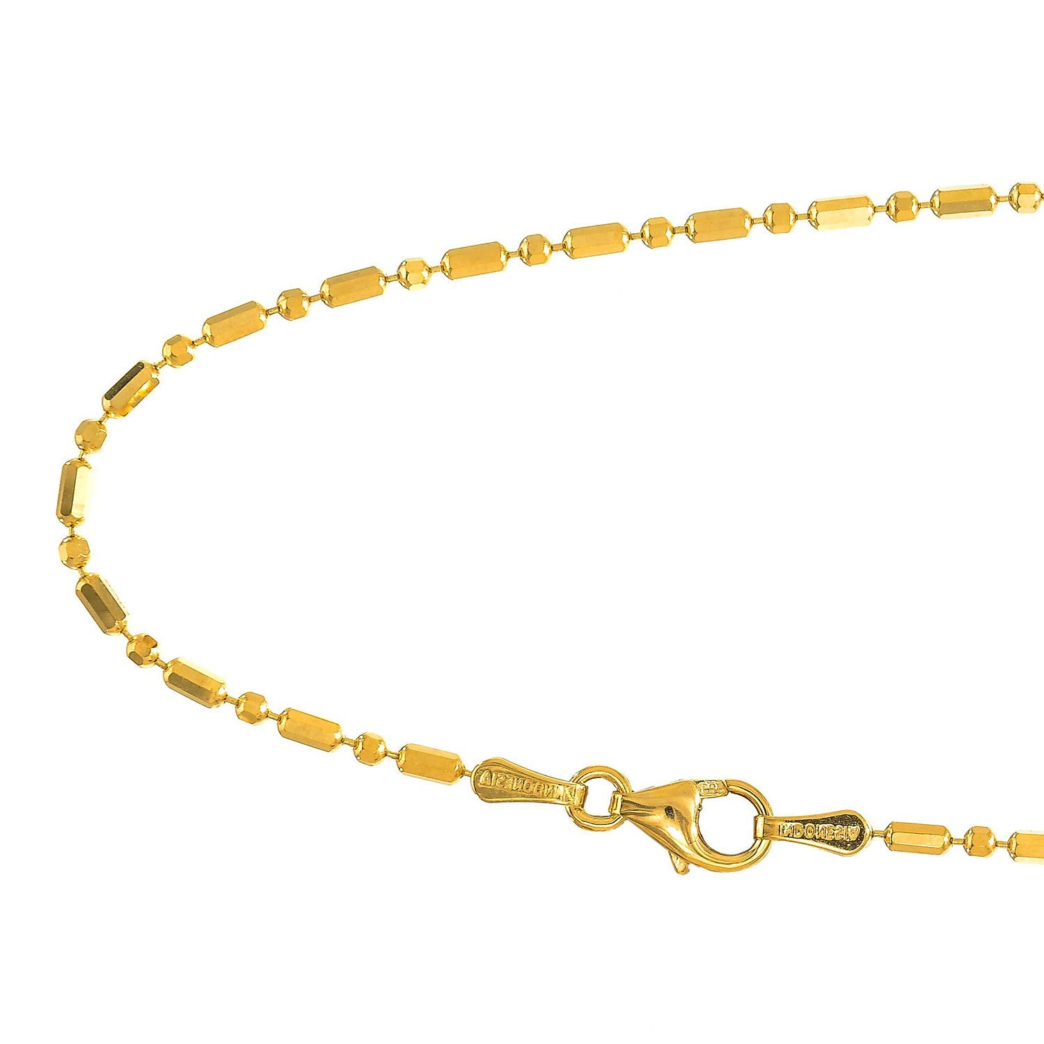 JewelStop 14k Solid Yellow Gold 1.5 mm Diamond-cut Bar & Bead Ball Necklace, Lobster Claw-18 Inches, 3.4gr.