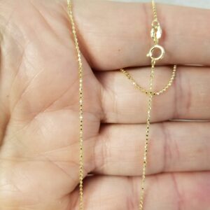 JewelStop 14k Solid Yellow Gold 1 mm Diamond-Cut Bead Ball Chain Spring Ring Clasp-16 Inches, 1.5gr.