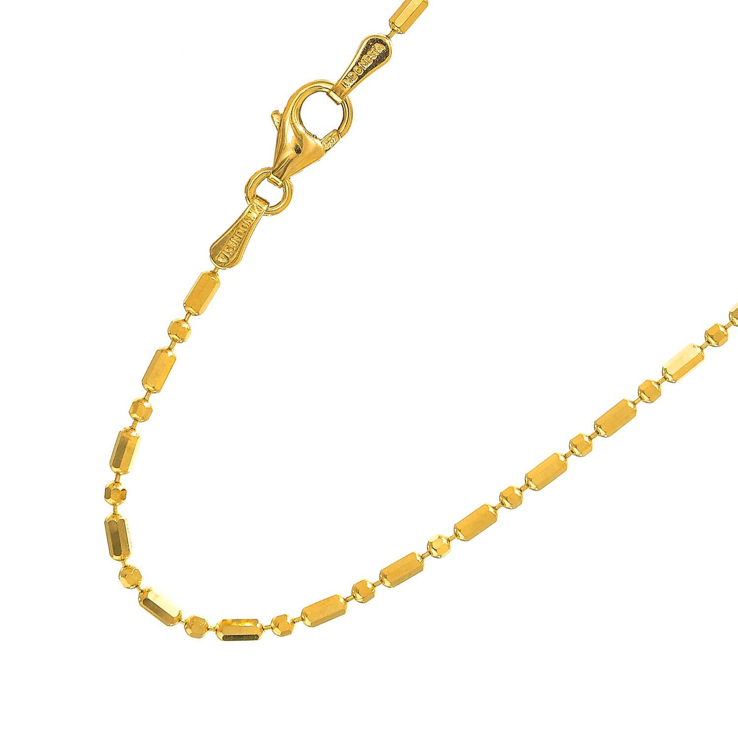 JewelStop 14k Solid Yellow Gold 1.5 mm Diamond-cut Bar & Bead Ball Necklace, Lobster Claw-18 Inches, 3.4gr.