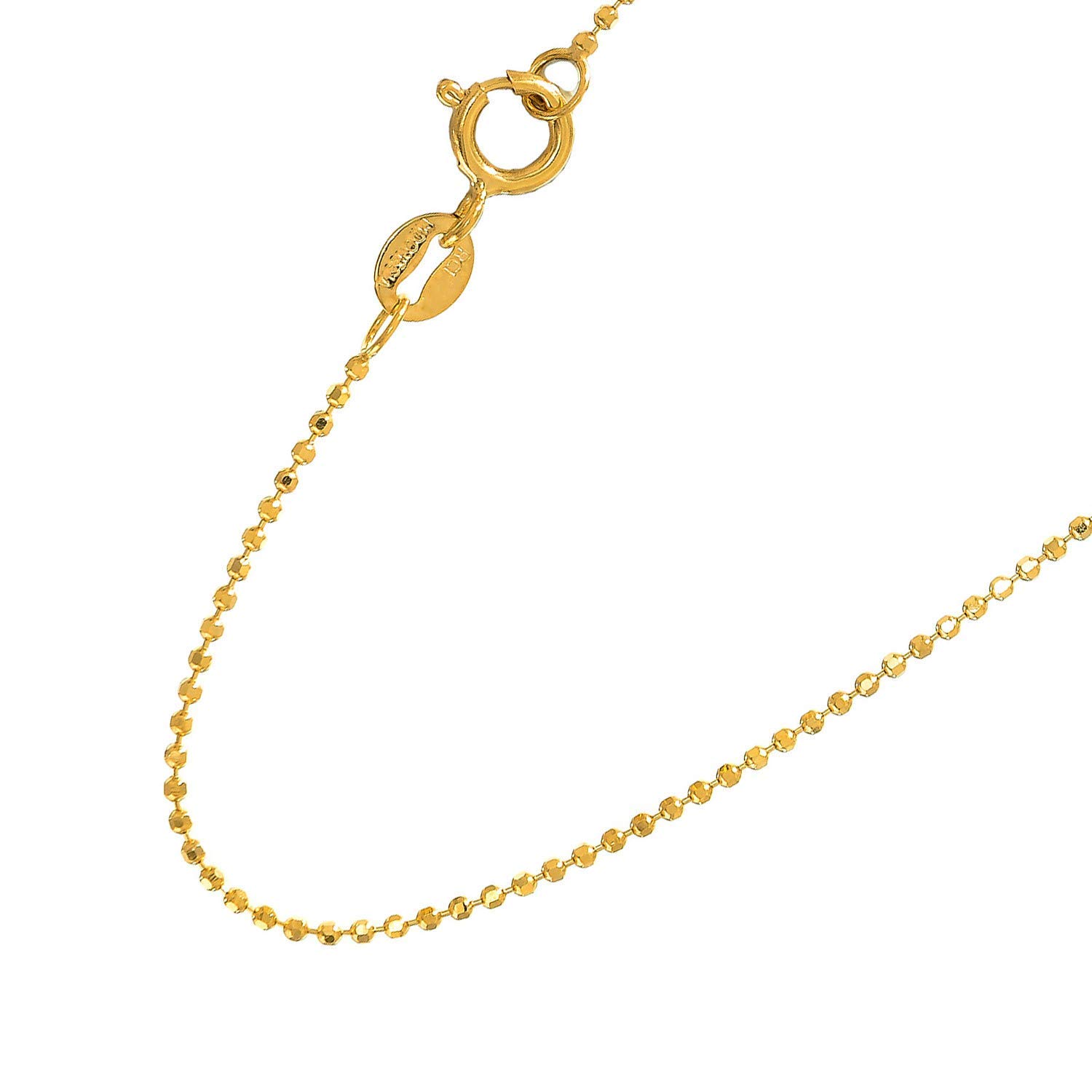 JewelStop 14k Solid Yellow Gold 1 mm Diamond-Cut Bead Ball Chain Spring Ring Clasp-16 Inches, 1.5gr.