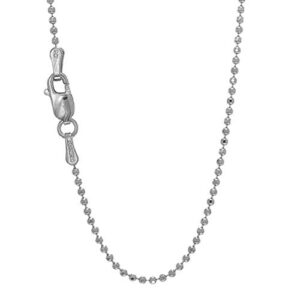 JewelStop 14k Solid White Gold 1.2 mm Diamond-Cut Bead Ball Chain Lobster Claw Clasp- 20 Inches, 2.9gr.