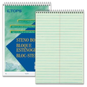 TOPS Products 8021DZ Steno Book, Gregg Rule, 80Sheets/PD, 6-Inch X9-Inch, 12/PK, GN Tint