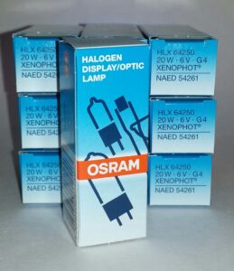 10pcs osram 64250 hlx 20w 6v g4 esb halogen xenophot display, optic lamp