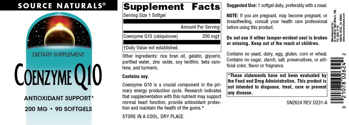 Source Natural Coenzyme Q10, Antioxidant Support*, For Heart, Brain, Immunity, & Liver Support, 200 mg - 90 Softgels