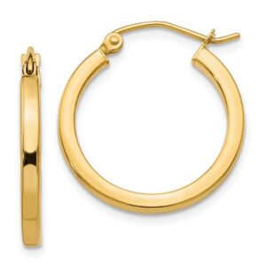 14k Yellow Gold Square-Tubed Hoop Earrings (2mm Thick), (20mm)