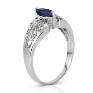 Galaxy Gold GG 14k White Gold Filigree Ring with Natural Marquis-shaped Sapphire - Size 10.5