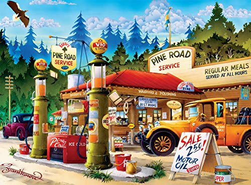 Buffalo Games - Cartoon World - Pine Road Service - 1000 Piece Jigsaw Puzzle Red, Brown, Green, Yellow, 26.75"L X 19.75"W