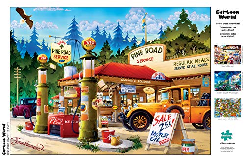 Buffalo Games - Cartoon World - Pine Road Service - 1000 Piece Jigsaw Puzzle Red, Brown, Green, Yellow, 26.75"L X 19.75"W