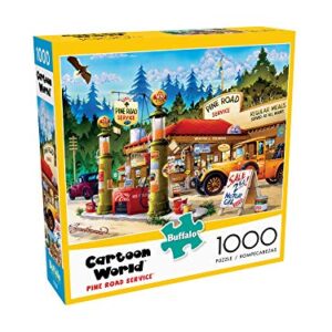 Buffalo Games - Cartoon World - Pine Road Service - 1000 Piece Jigsaw Puzzle Red, Brown, Green, Yellow, 26.75"L X 19.75"W