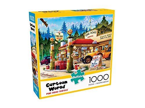 Buffalo Games - Cartoon World - Pine Road Service - 1000 Piece Jigsaw Puzzle Red, Brown, Green, Yellow, 26.75"L X 19.75"W