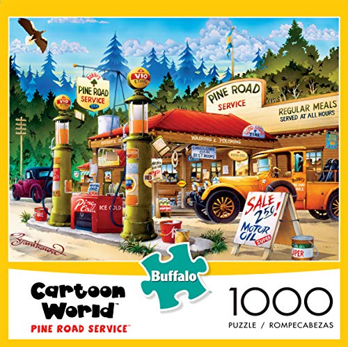 Buffalo Games - Cartoon World - Pine Road Service - 1000 Piece Jigsaw Puzzle Red, Brown, Green, Yellow, 26.75"L X 19.75"W