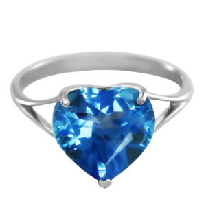 Galaxy Gold GG 6.3 Carat 14k Solid White Gold Ring with Natural 10mm Heart-shaped Blue Topaz - Size 7.5