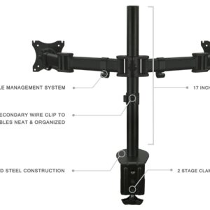 Mount-It! Dual Monitor Mount | Double Monitor Desk Stand Arm | Two Articulating Arms Fit 2 Screens 17 19 20 21 22 24 27 Inch Computer | VESA 75 100 Compatible Displays | C-Clamp Base