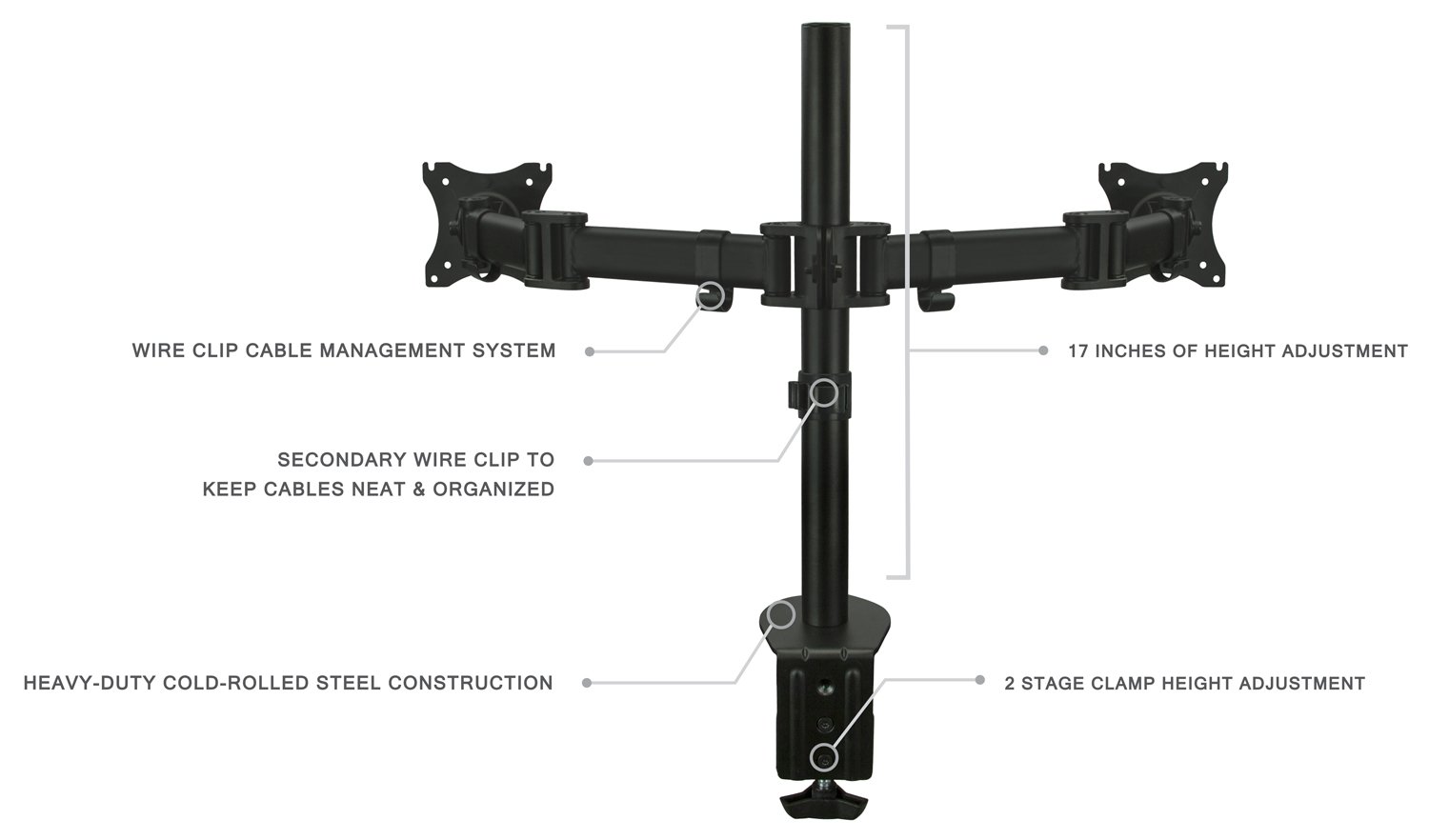 Mount-It! Dual Monitor Mount | Double Monitor Desk Stand Arm | Two Articulating Arms Fit 2 Screens 17 19 20 21 22 24 27 Inch Computer | VESA 75 100 Compatible Displays | C-Clamp Base