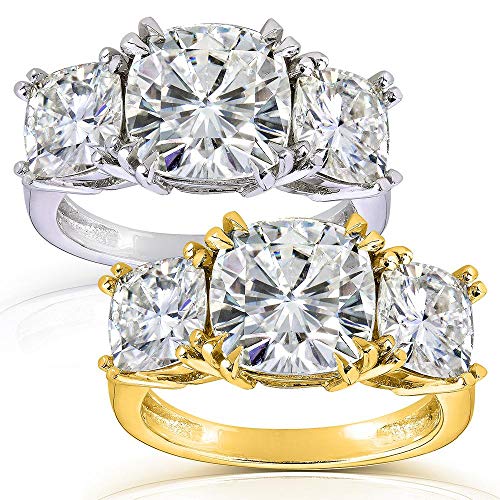 Kobelli Cushion-cut Moissanite Three-Stone Engagement Ring 5 CTW 14k White or Yellow Gold