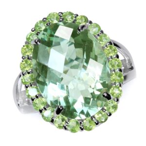 silvershake huge 10ct. 18x13mm natural green amethyst and peridot 925 sterling silver cocktail ring size 7