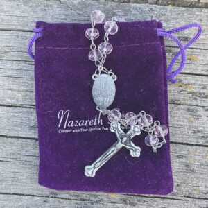 Nazareth Store Pink Pearl Beads Rosary Handmade Prayer Beaded Necklace with Miraculous Medal and Silver Cross