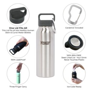 Healthy Human Stainless Steel Water Bottle | Double Walled Vacuum Insulated Water Thermos for Adults | Eco-Friendly Travel Bottles with Leak Proof Lid (Brushed Steel, 21 oz/ 621 ML)