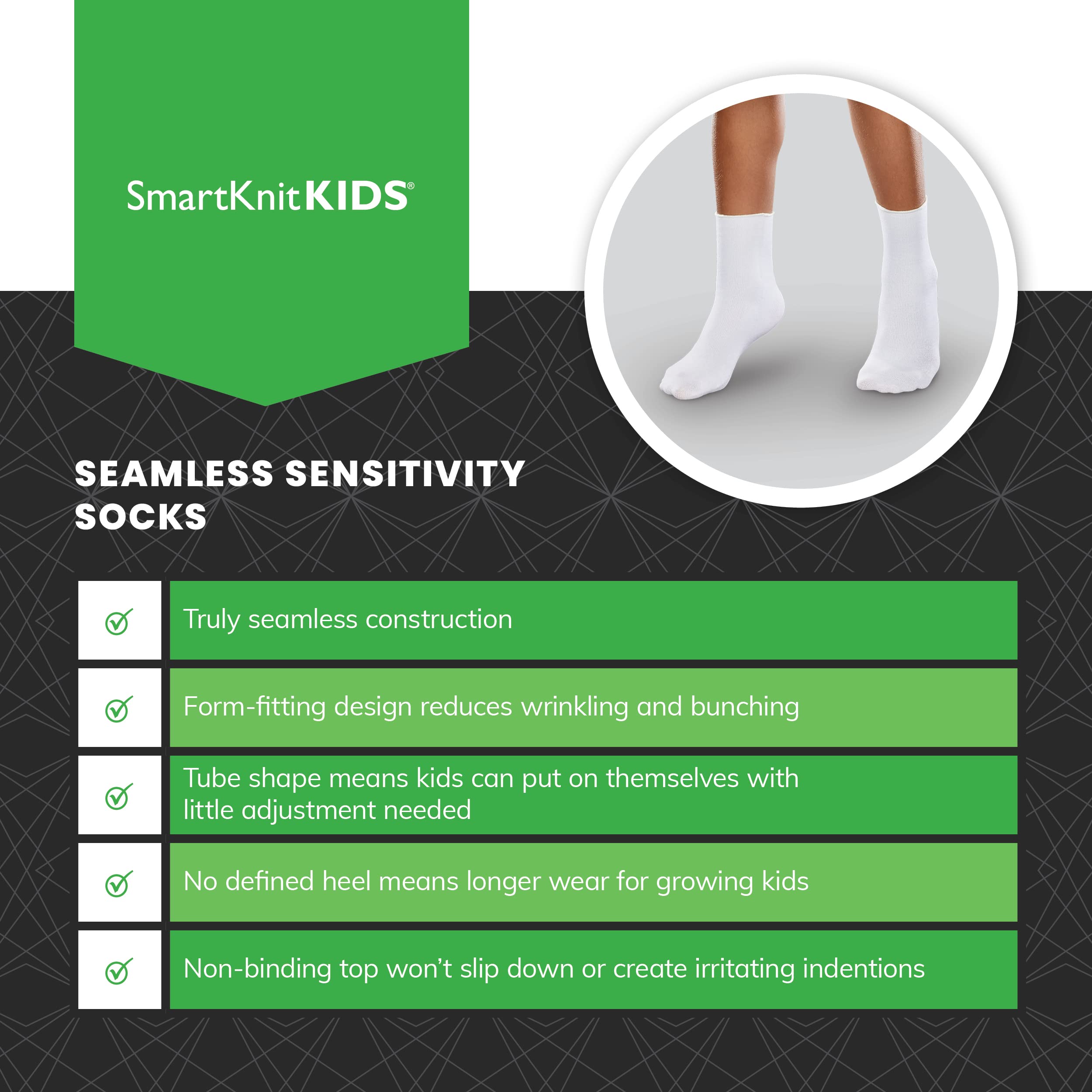 SmartKnitKIDS Seamless Sensitivity Socks, X-Large, White - 6 Pack - Made in USA