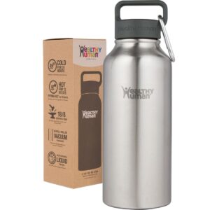 Healthy Human Stainless Steel Water Bottle | Double Walled Vacuum Insulated Water Thermos for Adults | Eco-Friendly Travel Bottles with Leak Proof Lid (Brushed Steel, 32 oz/ 946 ML)