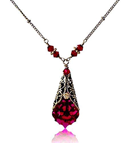 HisJewelsCreations Baroque Crystal Filigree Pendant Necklace (Berry Tone)