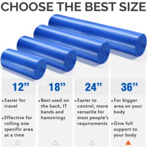 Yes4All Premium Soft-Density Round PE Foam Roller for Pilates, Yoga, Stretching, Balance & Core Exercises - 24 inch Blue