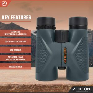 Athlon Optics 10x42 Midas G2 UHD Gray Binoculars with Eye Relief for Adults and Kids, High-Powered Binoculars for Hunting, Birdwatching, and More