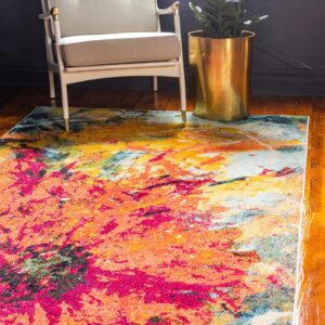 Unique Loom Estrella Collection Distressed, Floral, Abstract, Modern, Bright Colors Area Rug, 5' 0" x 8' 0", Multi/Blue