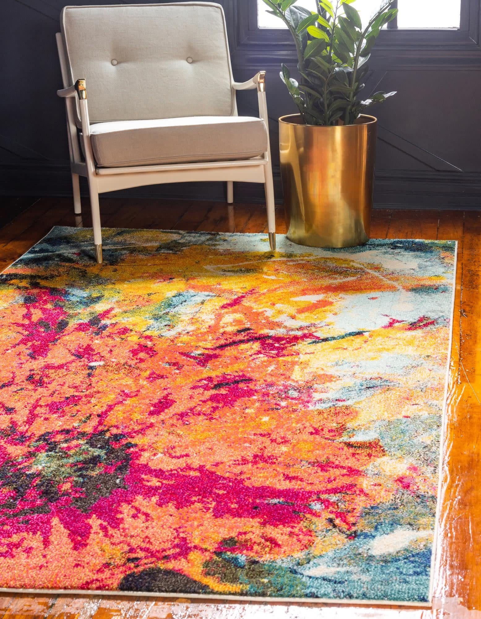 Unique Loom Estrella Collection Distressed, Floral, Abstract, Modern, Bright Colors Area Rug, 5' 0" x 8' 0", Multi/Blue