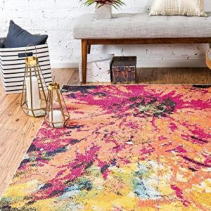 Unique Loom Estrella Collection Distressed, Floral, Abstract, Modern, Bright Colors Area Rug, 5' 0" x 8' 0", Multi/Blue