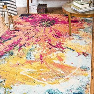 Unique Loom Estrella Collection Distressed, Floral, Abstract, Modern, Bright Colors Area Rug, 5' 0" x 8' 0", Multi/Blue