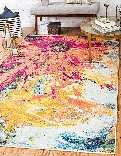 Unique Loom Estrella Collection Distressed, Floral, Abstract, Modern, Bright Colors Area Rug, 5' 0" x 8' 0", Multi/Blue