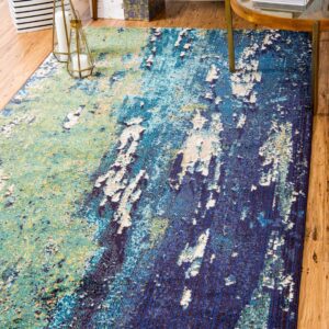 Unique Loom Estrella Collection Distressed, Landscape, Abstract, Modern, Earth Tones Area Rug (5' 0 x 8' 0 Rectangular, Navy Blue/Green)