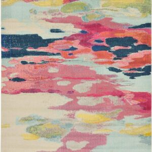 Unique Loom Estrella Collection Light Colors, Abstract, Modern, Vibrant Area Rug, 7 ft x 10 ft, Pink/Ivory