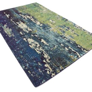 Unique Loom Estrella Collection Distressed, Landscape, Abstract, Modern, Earth Tones Area Rug (5' 0 x 8' 0 Rectangular, Navy Blue/Green)