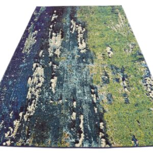 Unique Loom Estrella Collection Distressed, Landscape, Abstract, Modern, Earth Tones Area Rug (5' 0 x 8' 0 Rectangular, Navy Blue/Green)