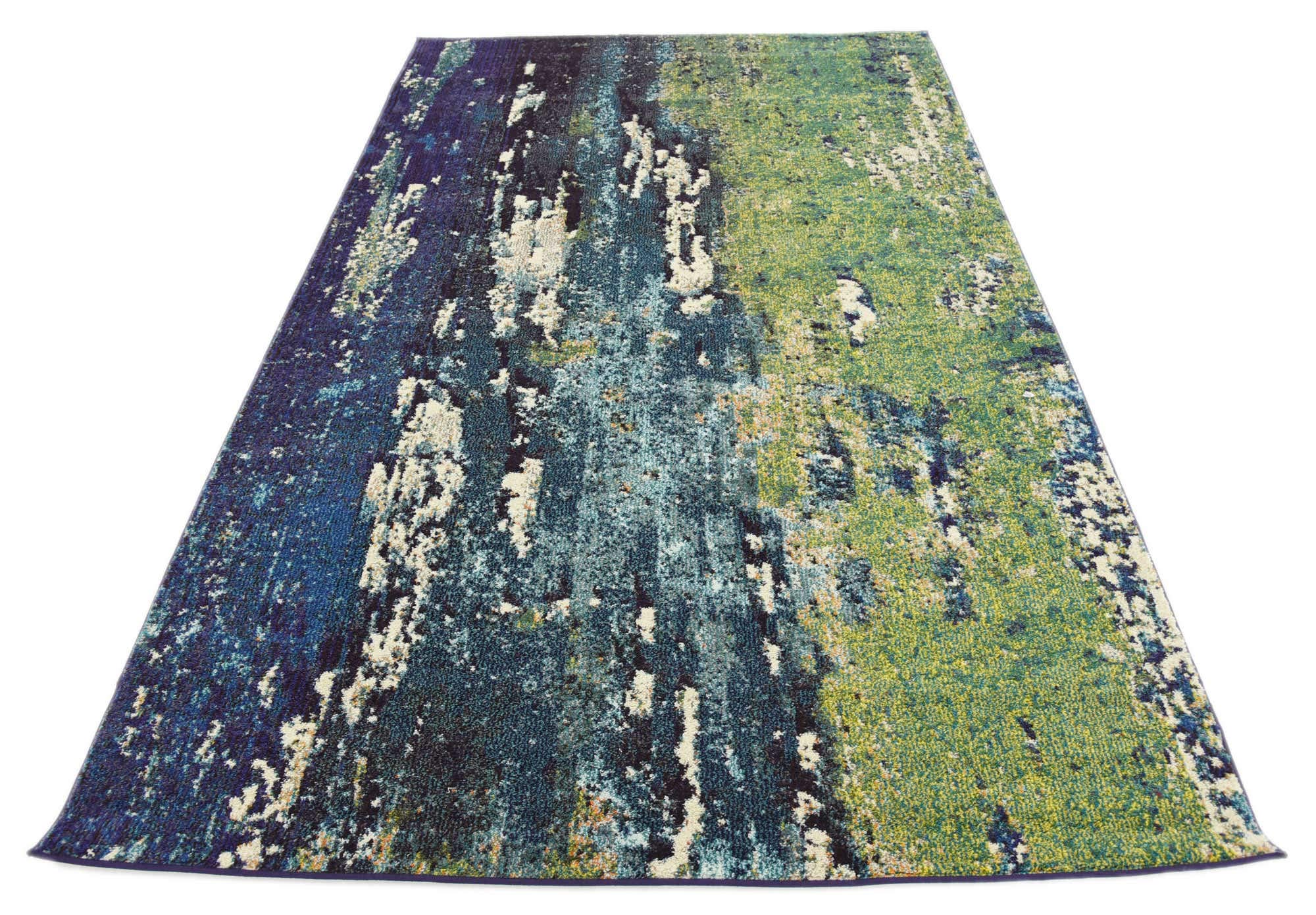 Unique Loom Estrella Collection Distressed, Landscape, Abstract, Modern, Earth Tones Area Rug (5' 0 x 8' 0 Rectangular, Navy Blue/Green)