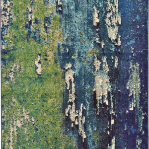 Unique Loom Estrella Collection Distressed, Landscape, Abstract, Modern, Earth Tones Area Rug (5' 0 x 8' 0 Rectangular, Navy Blue/Green)