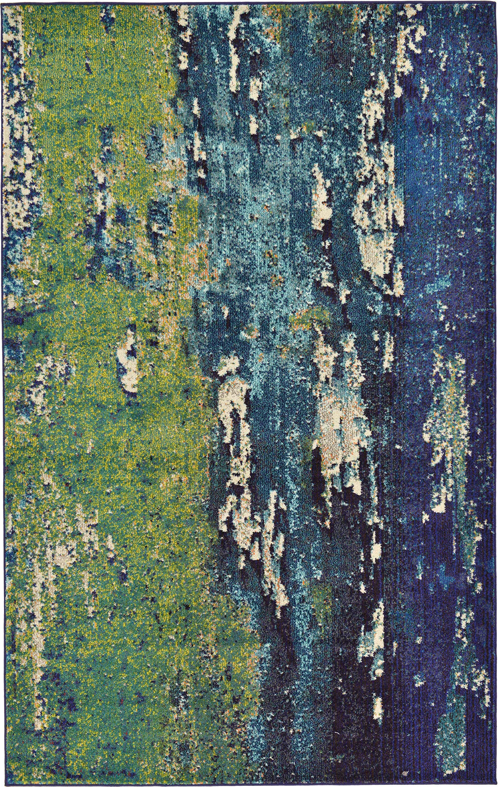 Unique Loom Estrella Collection Distressed, Landscape, Abstract, Modern, Earth Tones Area Rug (5' 0 x 8' 0 Rectangular, Navy Blue/Green)