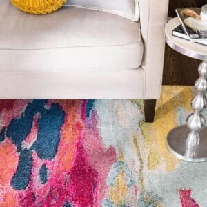 Unique Loom Estrella Collection Light Colors, Abstract, Modern, Vibrant Area Rug, 7 ft x 10 ft, Pink/Ivory