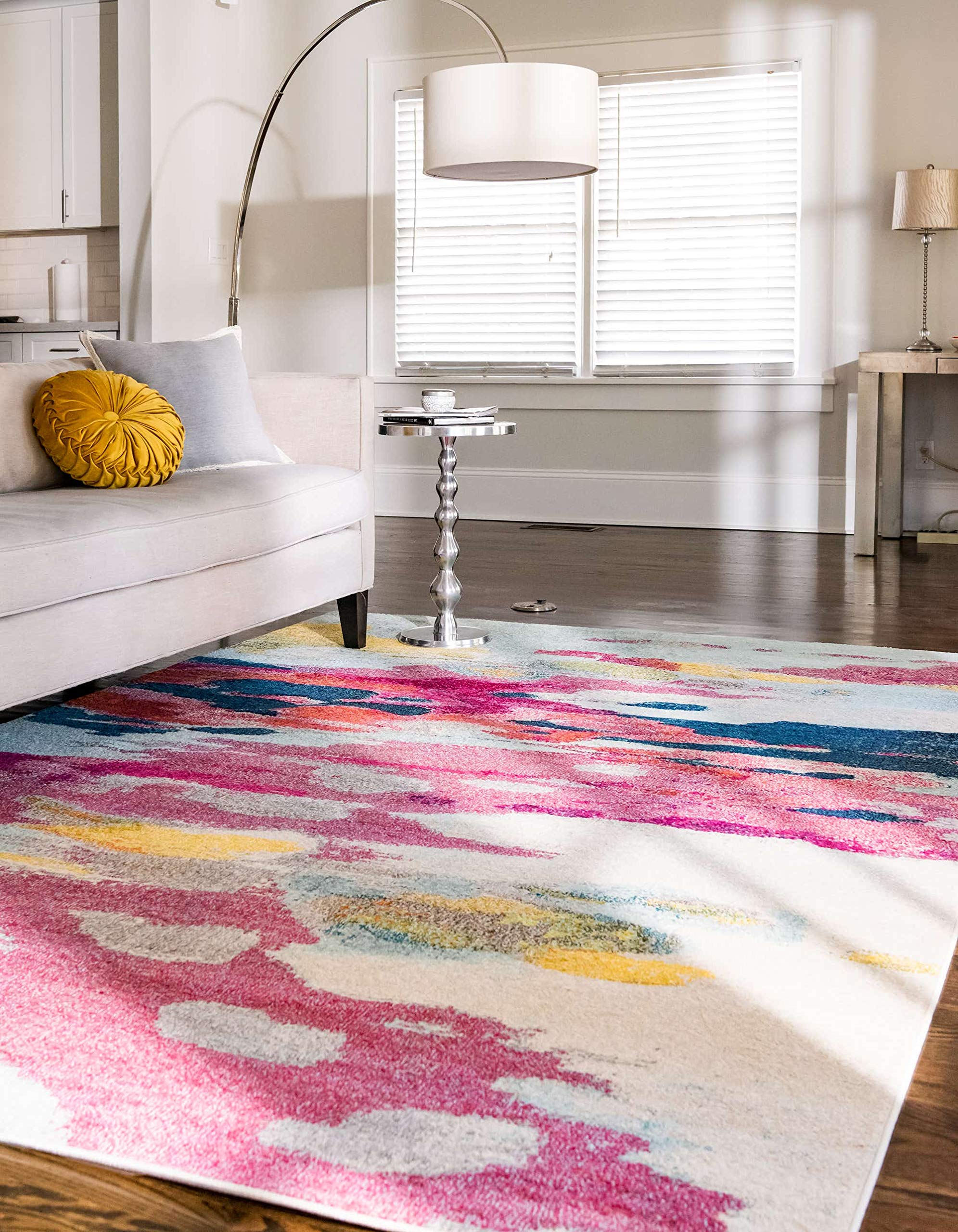 Unique Loom Estrella Collection Light Colors, Abstract, Modern, Vibrant Area Rug, 7 ft x 10 ft, Pink/Ivory