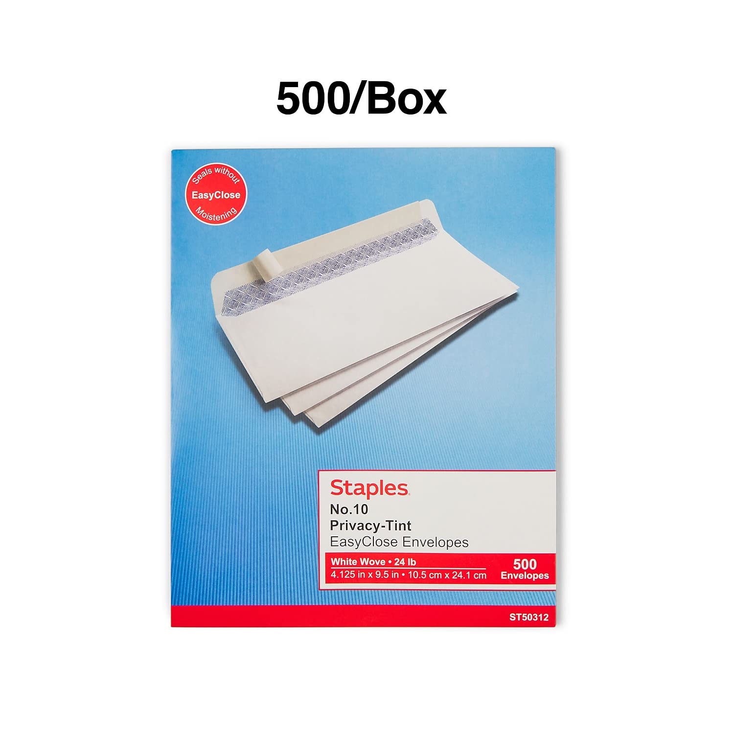 Staples 787385 Easyclose Security Tint #10 Envelope 4-1/8-Inch X 9-1/2-Inch White 500/Bx