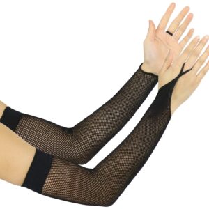 ToBeInStyle Women’s Fashion Fishnet Finger Loop Long Length Novelty Gloves - Black