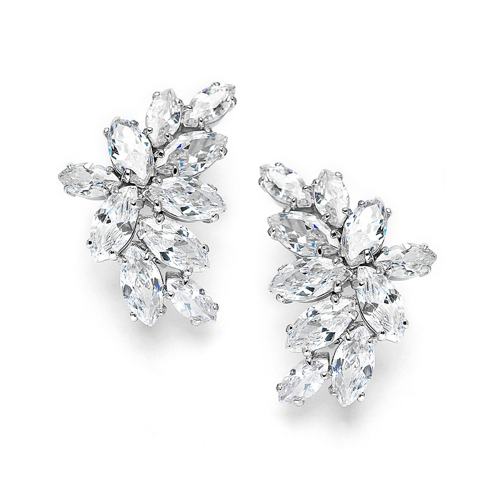 Mariell Cubic Zirconia Crystal Bridal Earrings, Marquis Shape CZ Curved Clusters, Earrings for Wedding, Bridesmaids, Homecoming, Mother of the Bride