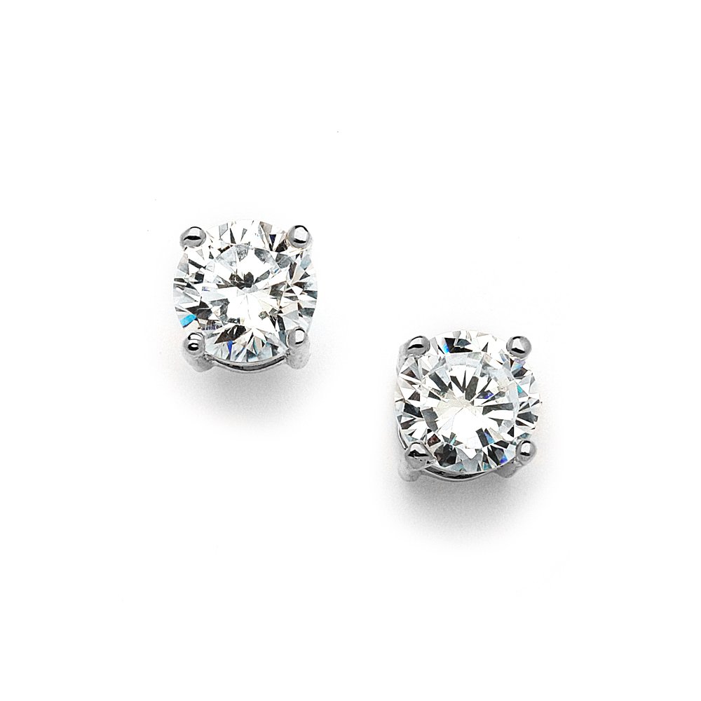 Mariell Cubic Zirconia Crystal Stud Earrings, 2 Carat Round CZ Solitaire, Imitation Diamond Earrings.