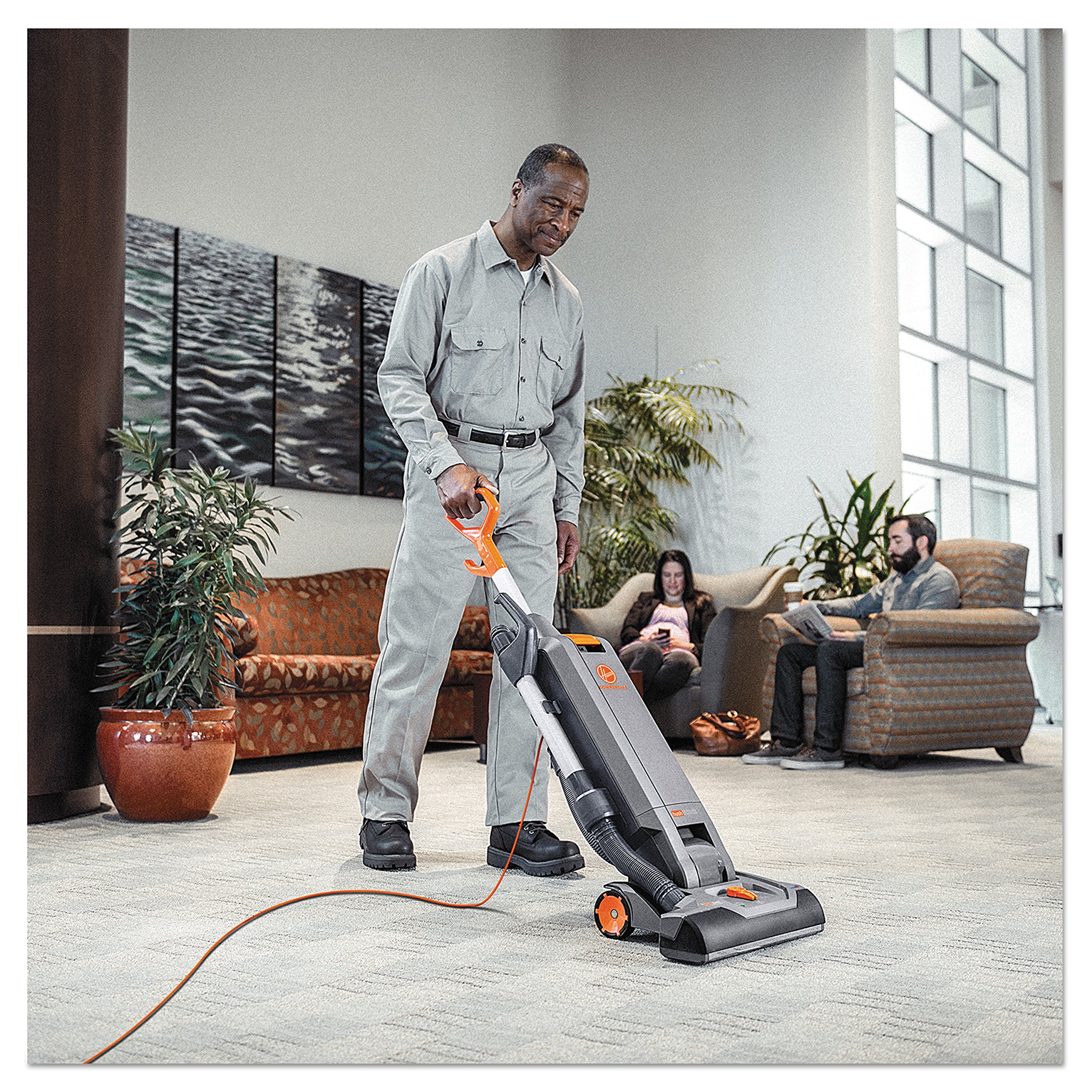 Hoover Commercial HushTone Upright Vacuum Cleaner, 15 inches with Intellibelt, For Carpet and Hard Floors, CH54115, Gray