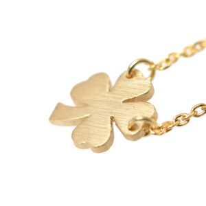 Spinningdaisy Handcrafted Brushed Metal Irish 4 Leaf Clover Necklace Gold