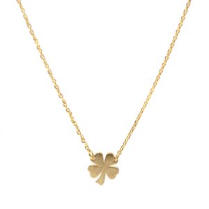 Spinningdaisy Handcrafted Brushed Metal Irish 4 Leaf Clover Necklace Gold